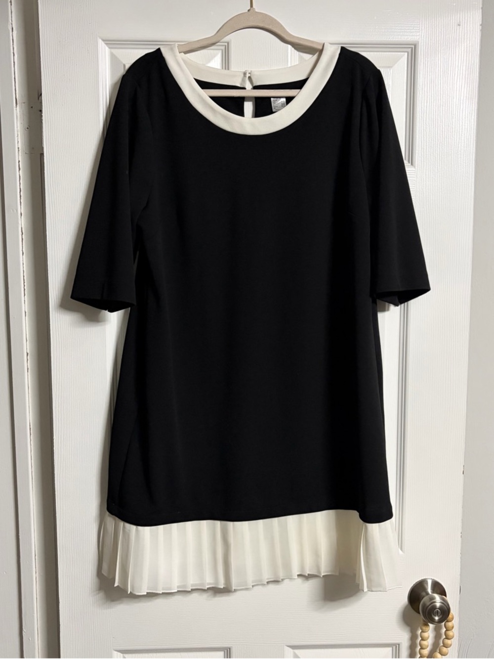 VENUS Black Dress with Cream Contrast Neckline